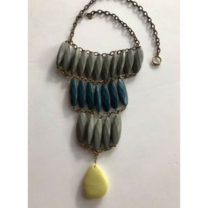 David Aubrey Multi (3) Layered Green Wood & Yellow Stone 16"+ Necklace